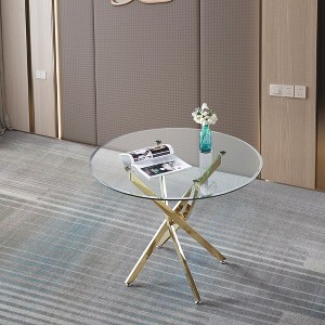 36" Round Glass Dining Table, Modern Dining Table With Tempered Glass Tabletop And Stainless Steel Legs - 1 of 3