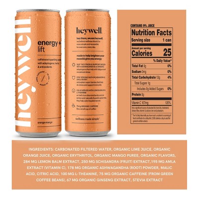 heywell Energy + Lift Orange Mango Sparkling Water - 12 fl oz Can