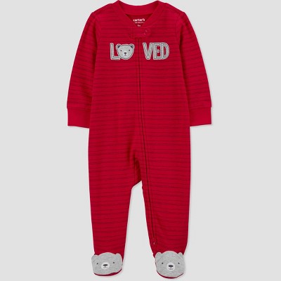Image of Carter's Just One You®️ Baby Boys' Loved Bear Footed Pajama - Red 3M
