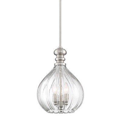 Possini Euro Design Brushed Nickel Mini Pendant Chandelier 11 1/2" Wide Fluted Clear Glass 3-Light Fixture Dining Room House Foyer