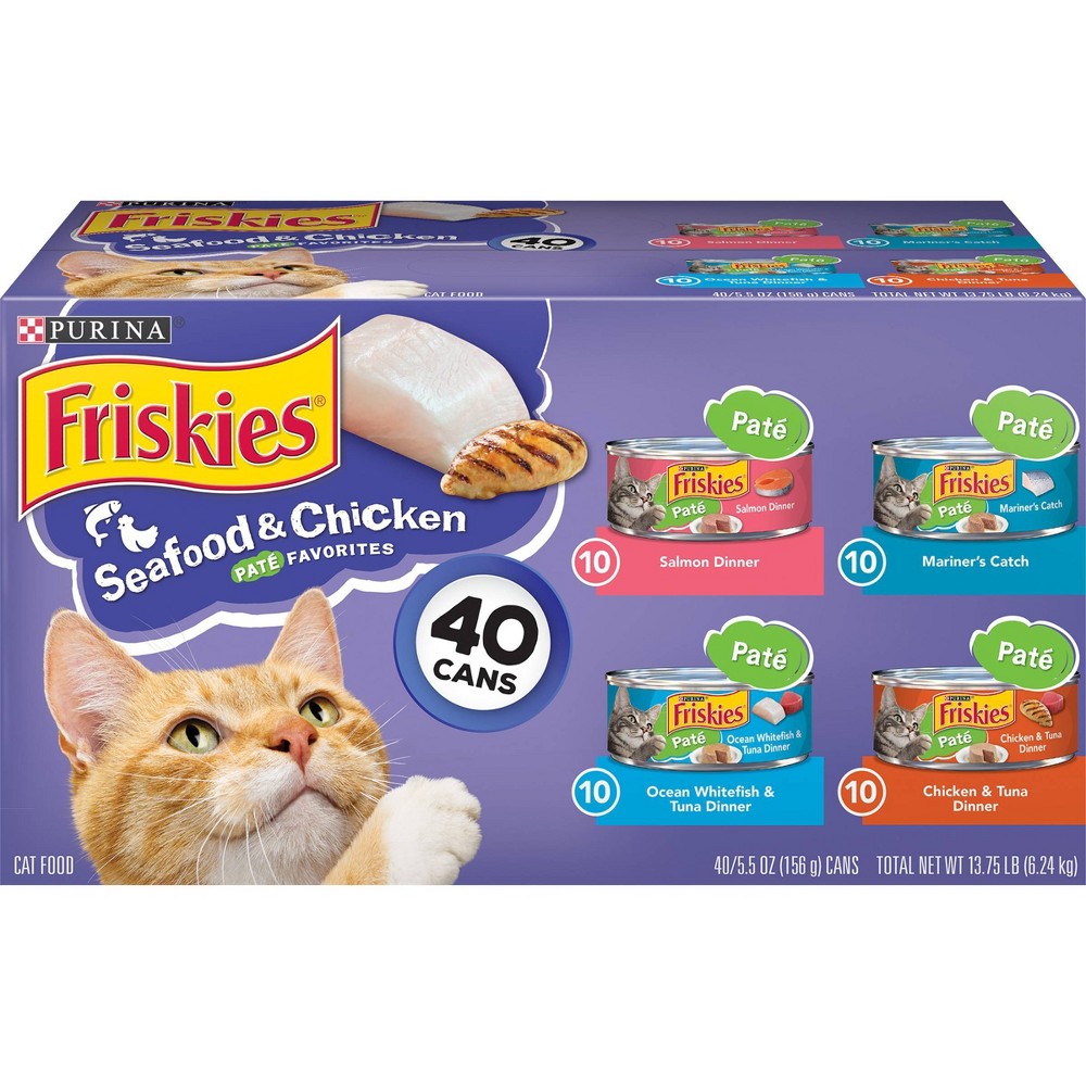 (Best by DEC/2024)JAN/2025) Purina Friskies Paté Seafood & Chicken Favorites Wet Cat Food - 5.5oz/40ct Variety Pack