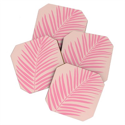 Daily Regina Designs Pink And Blush Palm Leaf Coaster Set - Deny Designs