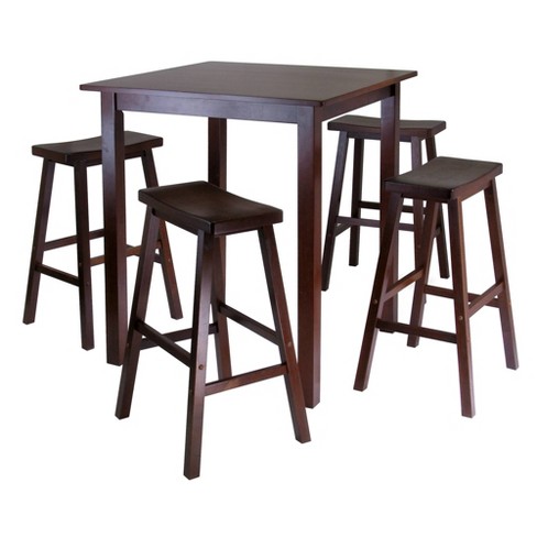 5pc Parkland Set Counter Height Dining Set with Saddle Seat Bar Stools Wood Walnut Winsome