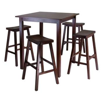 5pc Parkland Set Counter Height Dining Set with Saddle Seat Bar Stools Wood/Walnut - Winsome