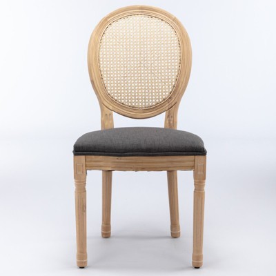 NicBex Set of 2 Linen Fabric Dining Chair Modern Farmhouse Rattan Back Side Chair with Cushion Seats & Nailhead Trims