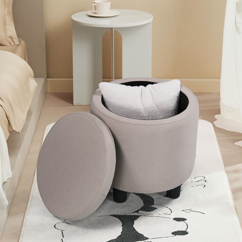 Home Decor Upholstered Round Fabric Tufted Footrest 1+1 Ottoman with Storage - ModernLuxe, 1 of 6
