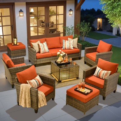 XIZZI Outdoor Sectional Sofa Set, Modular Outdoor Wicker Sofa Set with Optional Solar Table, Ottomans or Fire Pit in 6 Colors, All-Weather Design