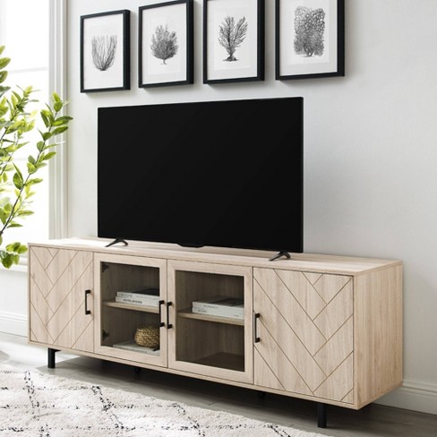 58" TV Stand for TVs up to 75" Stylish 2 Storage Cabinets with Glass Door 