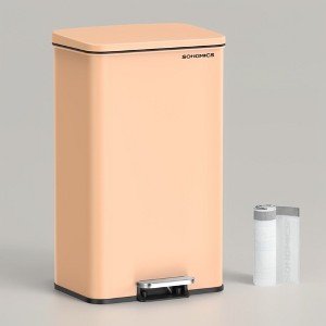 Kitchen Trash Can, 10.5 Gallon (40 L) Garbage Can, Large Step Trash Bin with Lid, Stainless Steel, Soft Close, 15 Trash Bags Included - 1 of 3