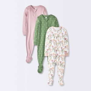Baby 3pk Floral Cotton Sleep N' Play - Cloud Island™ Pink - 1 of 2