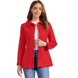 INSPIRE CHIC Women's Work Office Winter Overcoat Single Breasted Point Collar Pea Coat - 1 of 4