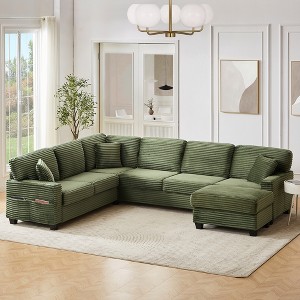 ModernLuxe Upholstered L-shaped Sofa Sectional Sofa with Movable Ottoman & Side Storage Pockets, Black/Gray/Green - 1 of 4