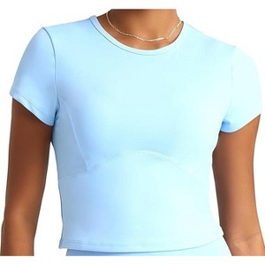 POPSUGAR PS Short Sleeve Athletic Tops for Women - Dawn Fitted Feminine Seamed T-shirts for Workout, Gym, Running and Yoga - 1 of 4
