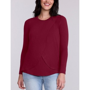 Women's Crewneck Long Sleeve Draped Nursing Tee | Motherhood Maternity - 1 of 3