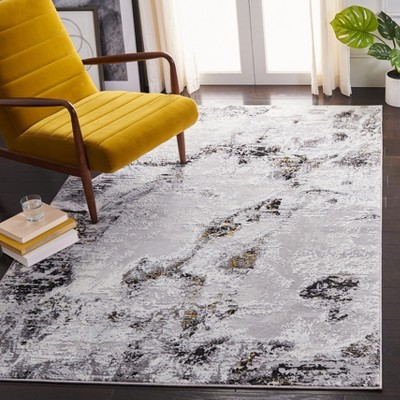 Reversible Abstract Grey and Gold Synthetic Area Rug, 52" x 6"