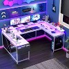 U Shaped Computer Gaming Desk,with LED Lights & Power Outlets,Corner Computer Desk with Storage Shelves,for Home Office - 2 of 4