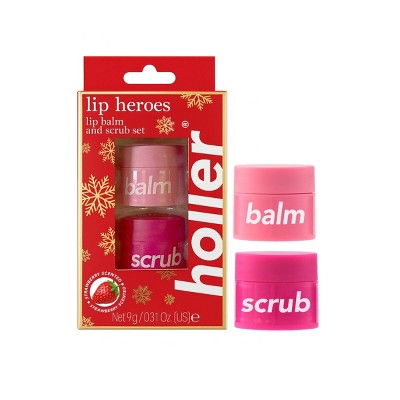 Holler and Glow Lip Heroes Strawberry Scented Lip Balm And Scrub Set - 2ct