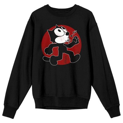 Felix Whistle While You Work on Red Circle frame on Black Long Sleeve Adult crew neck