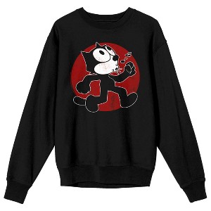 Felix Whistle While You Work on Red Circle frame on Black Long Sleeve Adult crew neck - 1 of 3