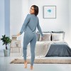 ADR Women's Pajamas Set, Soft Ribbed Knit Waffle Pajamas Lounge Set, Long Sleeve Drop Shoulder V-neck Top and Leggings PJ Pants - 3 of 4