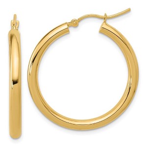 Black Bow Jewelry 3mm Round Hoop Earrings in 10k Yellow Gold, 30mm (1 3/16 Inch) - 1 of 4
