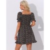 Allegra K Women's Square Neck Puff Sleeve Smocked Floral Ruffled Hem Dress - 4 of 4