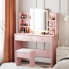 Vanity Desk with Lighted Mirror, Makeup Vanity Set with Power Outlet, Cushioned Stool - 2 of 4