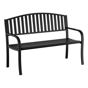 Huxxion 50" Outdoor Garden Bench, Iron Metal Frame Patio Bench with Backrest Armrests, Weatherproof Anti-Rust Outdoor Bench - 1 of 4