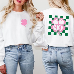 Simply Sage Market Women's Graphic Sweatshirt Lucky Clover Checkered Front and Back - 1 of 4