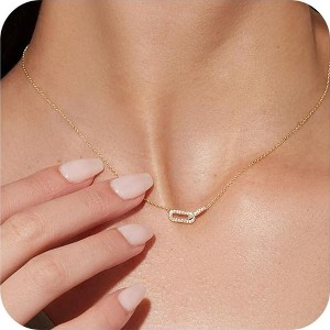 Gold Pendant Necklace for Women - HTUTWOO™ Dainty Diamond Necklaces for Women Simple 14K Gold Plated Paperclip Choker Necklaces for Women Gifts - 1 of 4