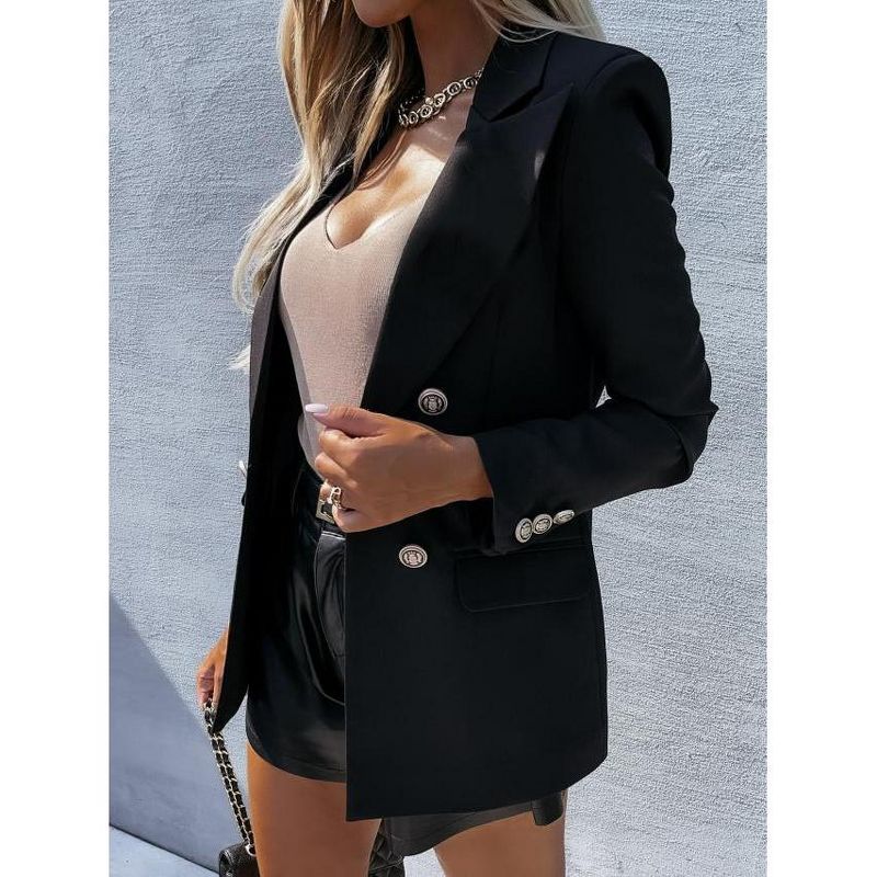 Garvee Womens Casual Dressy Blazers Long Sleeve Collared Classic Fit Double Breasted Open Front Work Suits Jackets L Black
