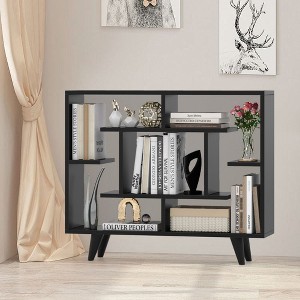 Yukimo Geometric Bookcase with Anti-Tipping Kit and Storage Shelving Unit, 35.5" x 8.5" x 29.5", Black & White - 1 of 4
