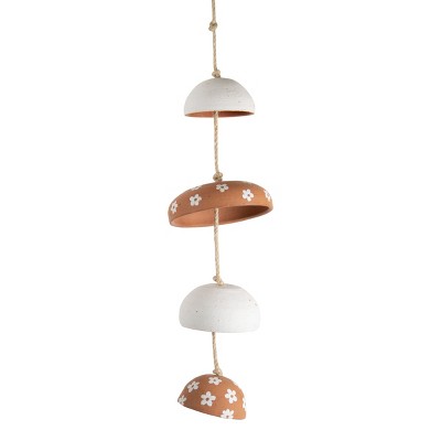 White Floral and Natural Terracotta Hanging Chime - Foreside Home & Garden