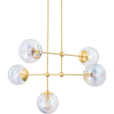 Mitzi Ophelia 5 - Light Chandelier in  Aged Brass Clear Plated Iridescent Shade