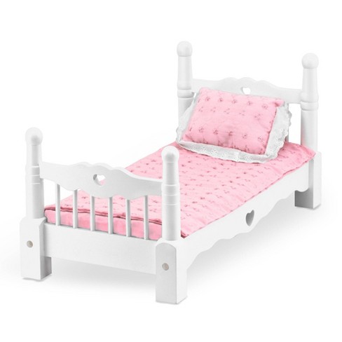 Melissa Doug White Wooden Doll Bed With Bedding 24 X 12 X 11