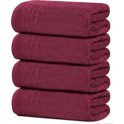 BRINJOY 4-Pack Extra Large Bath Towels - 30x60 Inch 100% Ultra-Fine Cotton, Lightweight Quick-Dry Bath Towels (Burgundy)