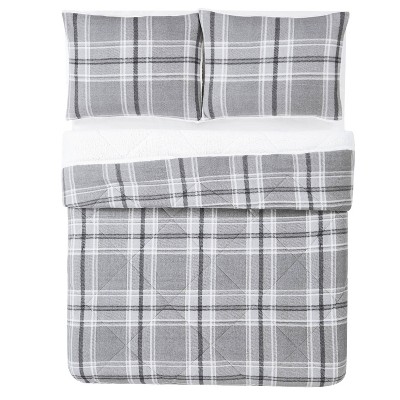 Gray Plaid Full Down Alternative Microfiber Comforter Set