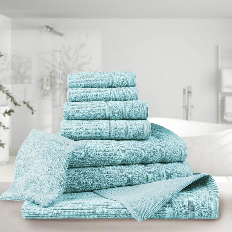 Luxury Cotton 8 Piece Bath, Hand, and Face Towel Set with Bath Mat and Bath Mitt by Blue Nile Mills, 2 of 8