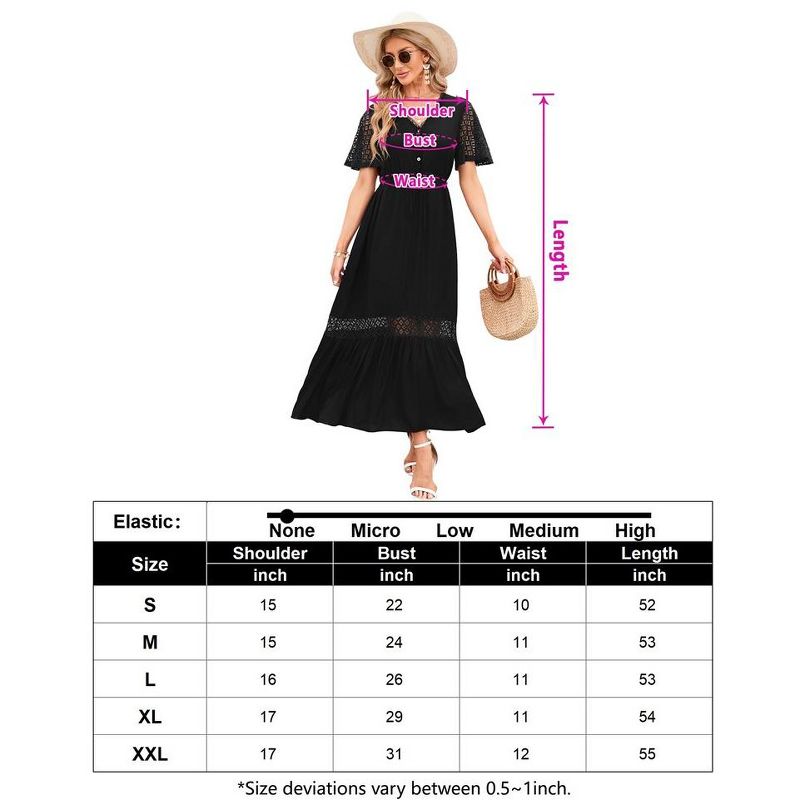 WhizMax Women's Lace Short Sleeve Maxi Dress V Neck High Elastic Waist Casual Flowy Beach Dress, 5 of 6