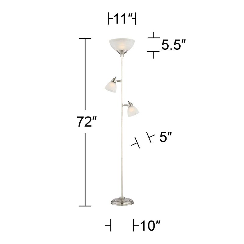 360 Lighting Ellery Modern Torchiere Floor Lamp with Side Lights 72" Tall Brushed Nickel Frosted White Glass Shade for Living Room Reading Bedroom, 5 of 11