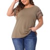 Agnes Orinda Women's Plus Size Round Neck Hollow Lace Panel Short Sleeve Casual Summer Blouses - 2 of 4