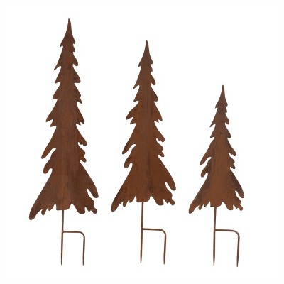 Rusted Iron Pine Tree Stake (Set of 3)