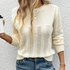 Women's Sweater Crew Neck Crochet Knit Sweater Long Sleeve Pullover - 2 of 3