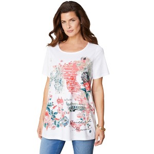 Roaman's Women's Plus Size Travel Graphic Tee - 1 of 4