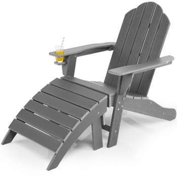 Tangkula Outdoor Adirondack Chair W/Ergonomic Design&Ottoman Lounge Armchair HDPE chair for Yard&Patio Black/Grey/Turquoise/White