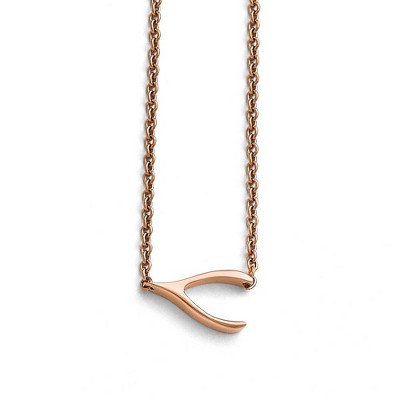 Black Bow Jewelry Rose Gold Tone Plated Stainless Steel Wishbone Necklace, 16.25 Inch