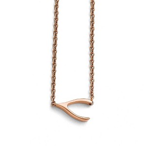 Black Bow Jewelry Rose Gold Tone Plated Stainless Steel Wishbone Necklace, 16.25 Inch - 1 of 4