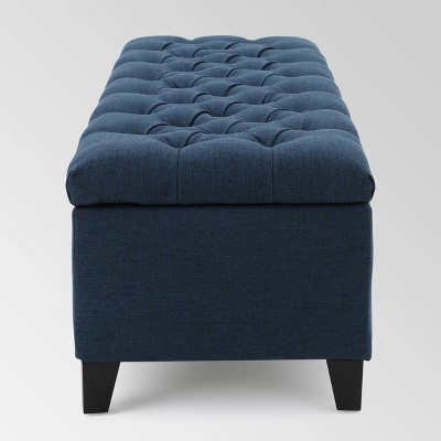 Charleston Dark Blue Tufted Storage Ottoman with Birch Legs