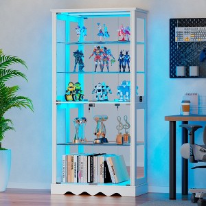 Fredees 71" Glass Display Cabinet with RGB Sensor Light, 5-Tier Curio Cabinet with Lockable Storage and Removable Shelves - 1 of 4