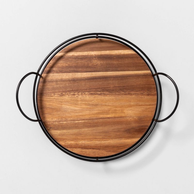 Wooden Lazy Susan with Metal Trim Brown/Black - Hearth & Hand™ with Magnolia, 3 of 11